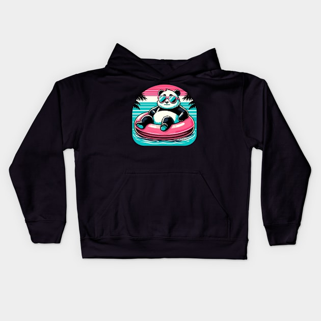 Pool Party Panda in Sunglasses on a Pink Float Funny Pool Panda Kids Hoodie by KsuAnn